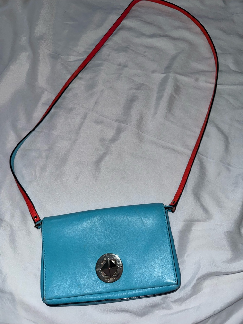 Blue Crossbody Shoulder Bag with Red Strap